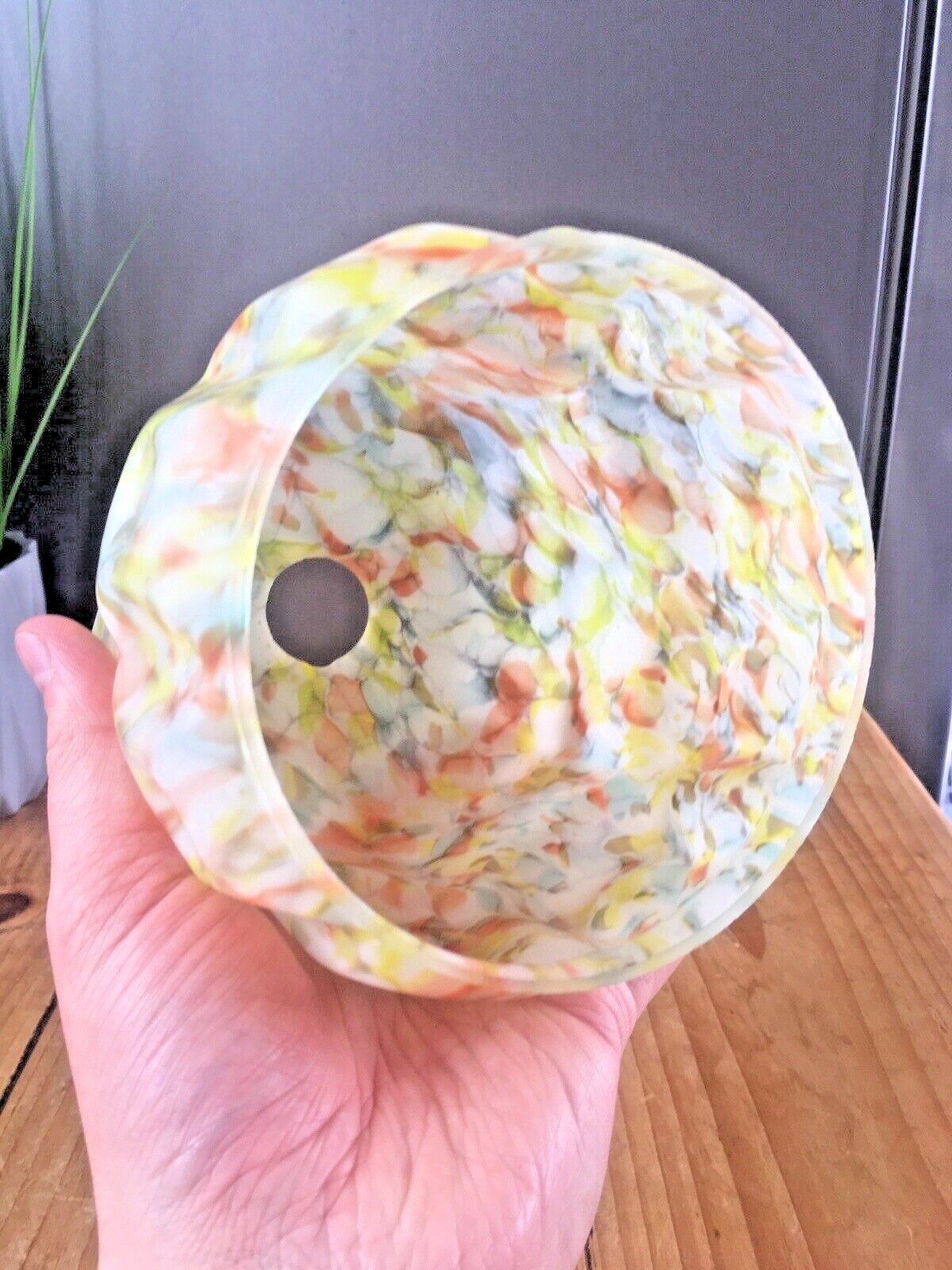 photo vinterior Art Deco Yellow Orange Marbled Geometric Spatter Glass Ceiling Light Lamp Shade