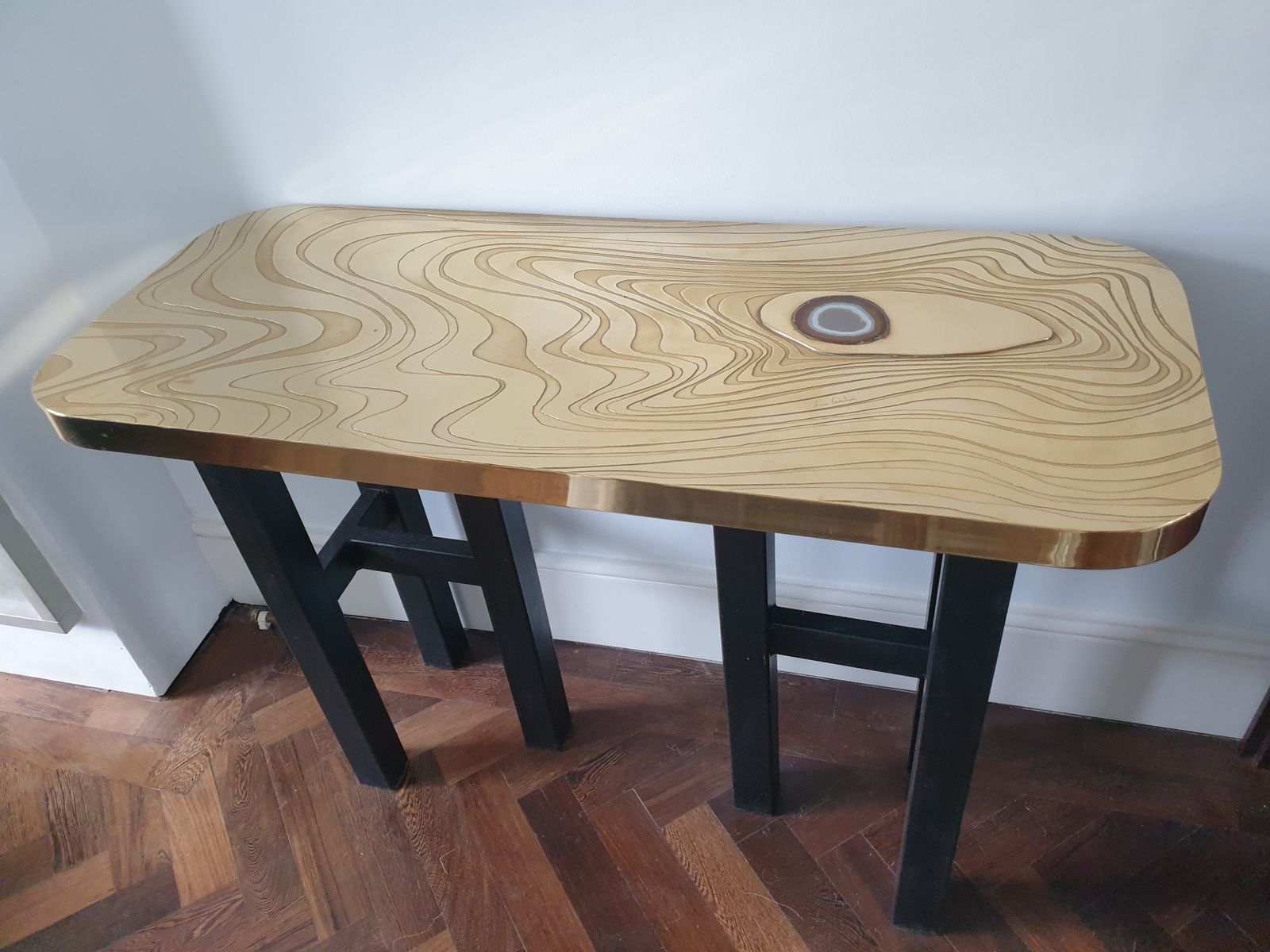 Brass And Lacquered Metal Console With Agate Insert By Lova Creation photo 7900.0