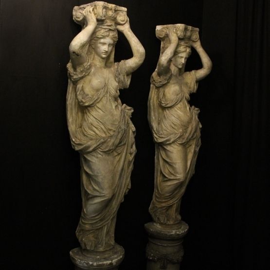 French Plaster Pair Of Caryatids With Pedestals photo furniture