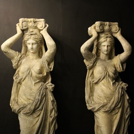 French Plaster Pair Of Caryatids With Pedestals photo for sale