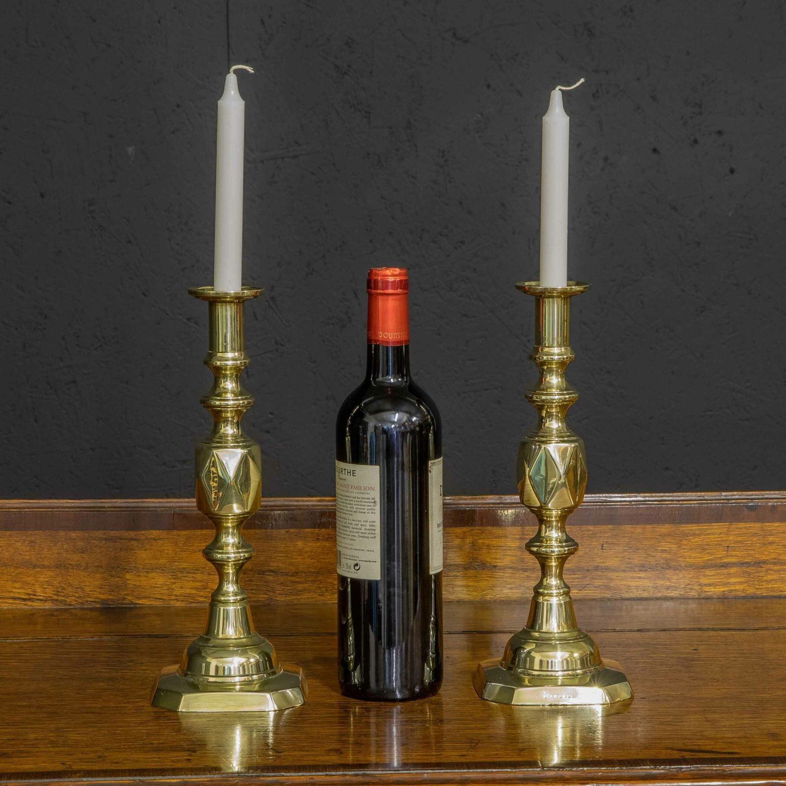 Pair Of Victorian Queen Of Diamond Brass Candlesticks photo for sale
