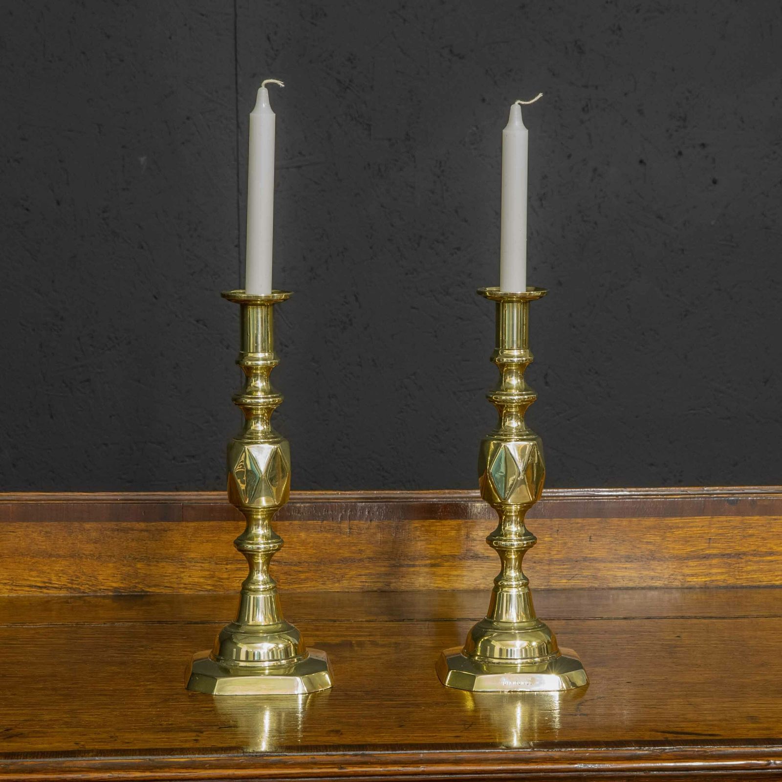 Pair Of Victorian Queen Of Diamond Brass Candlesticks photo 255.0