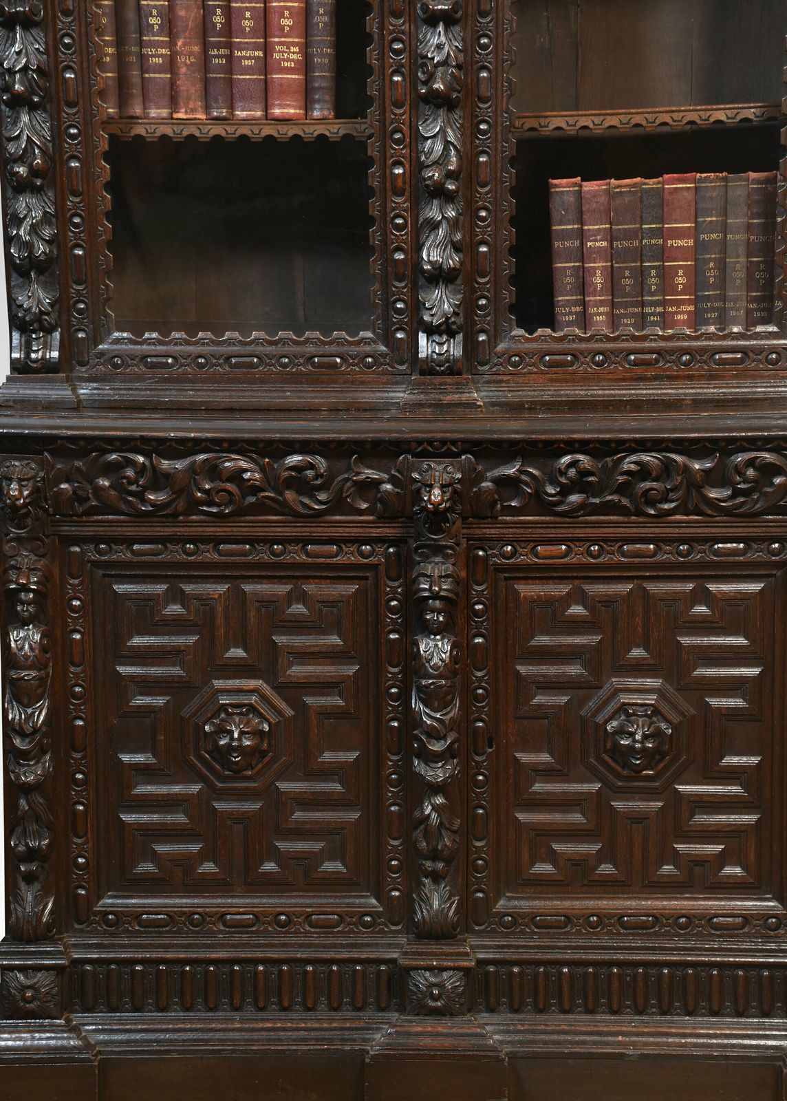 Renaissance Revival Carved Oak Two Door Bookcase photo furniture