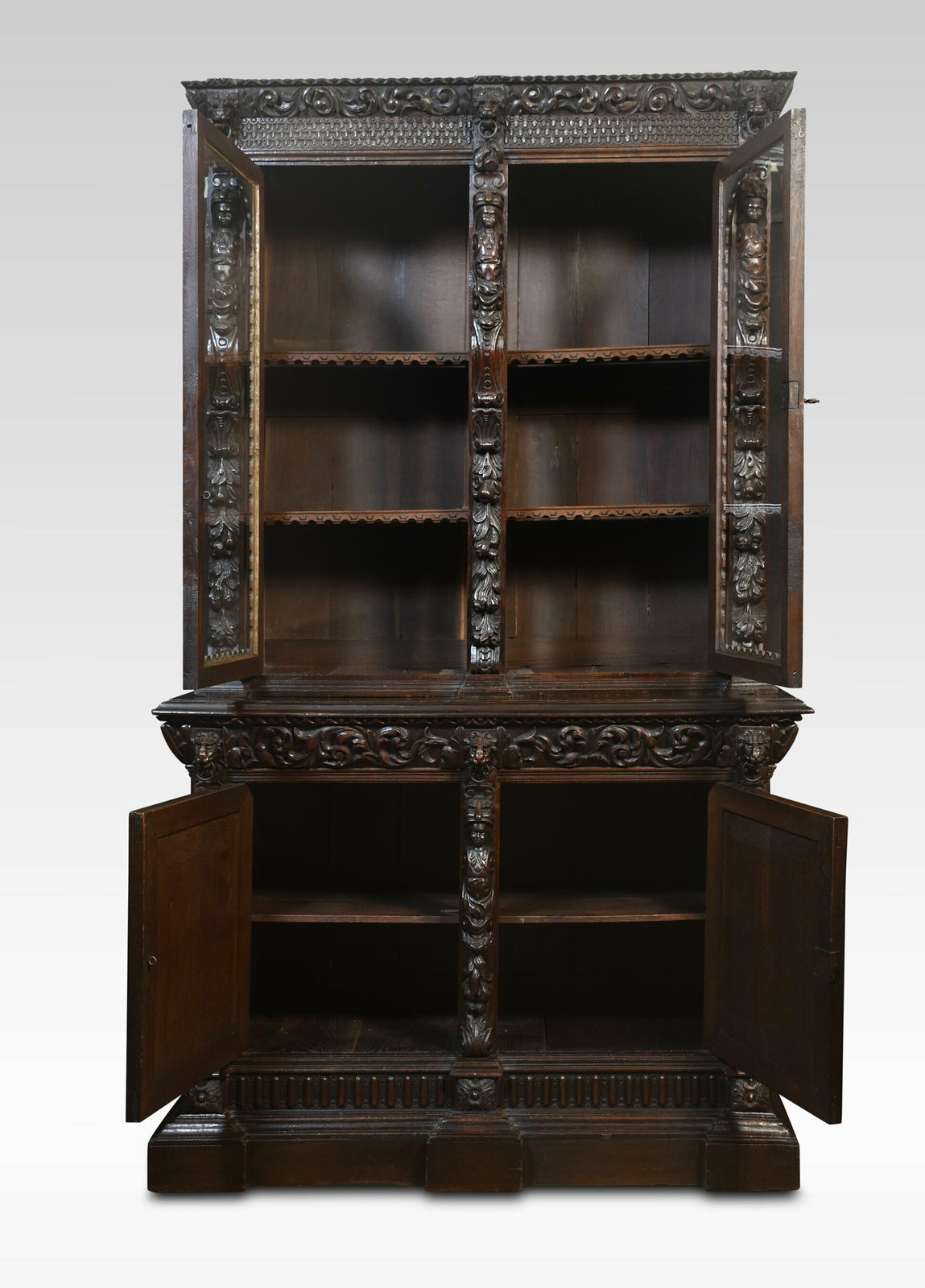 photo for sale Renaissance Revival Carved Oak Two Door Bookcase