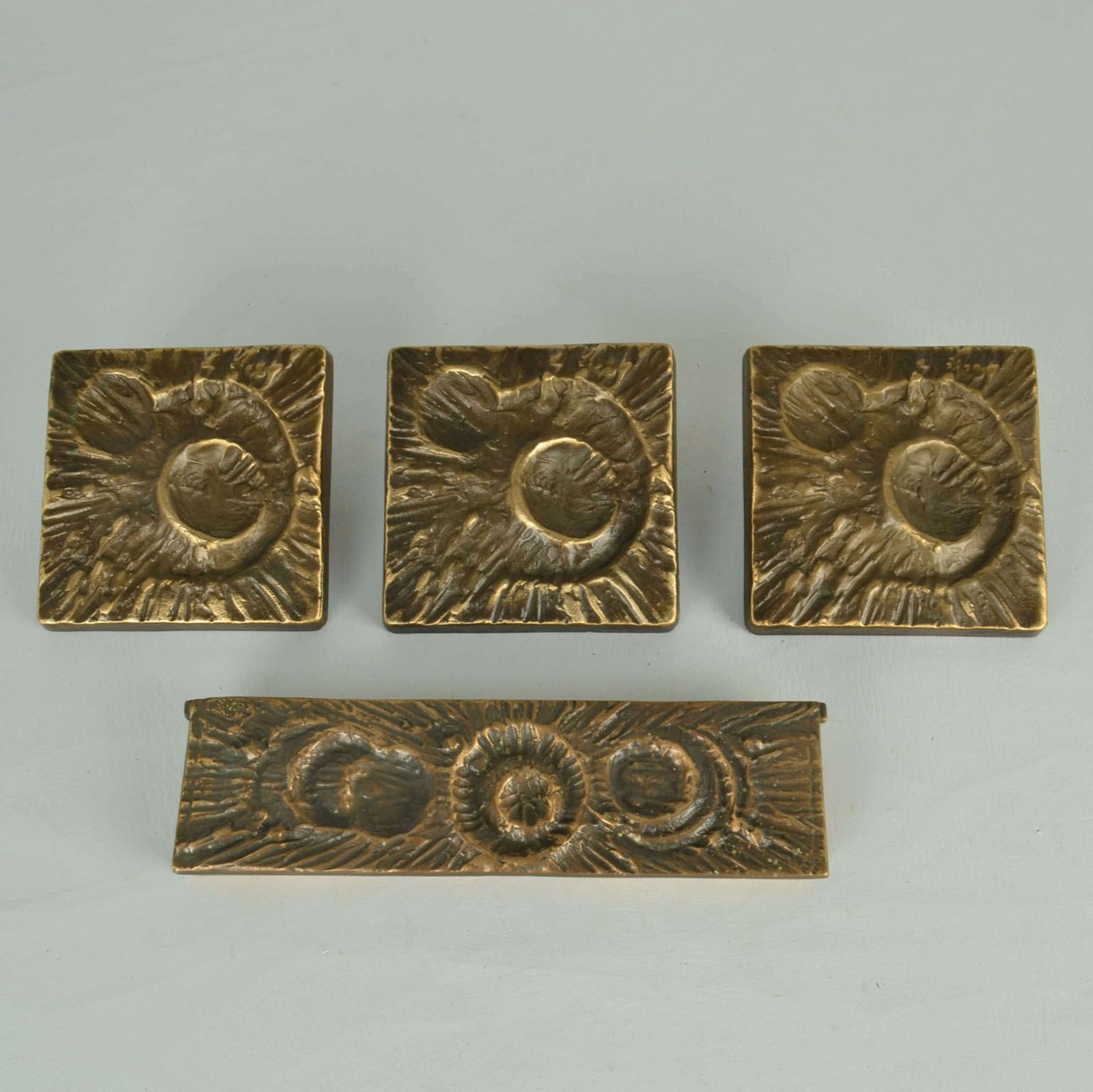Three Push Pull Door Handles And Letterbox With Crater Relief photo vintage