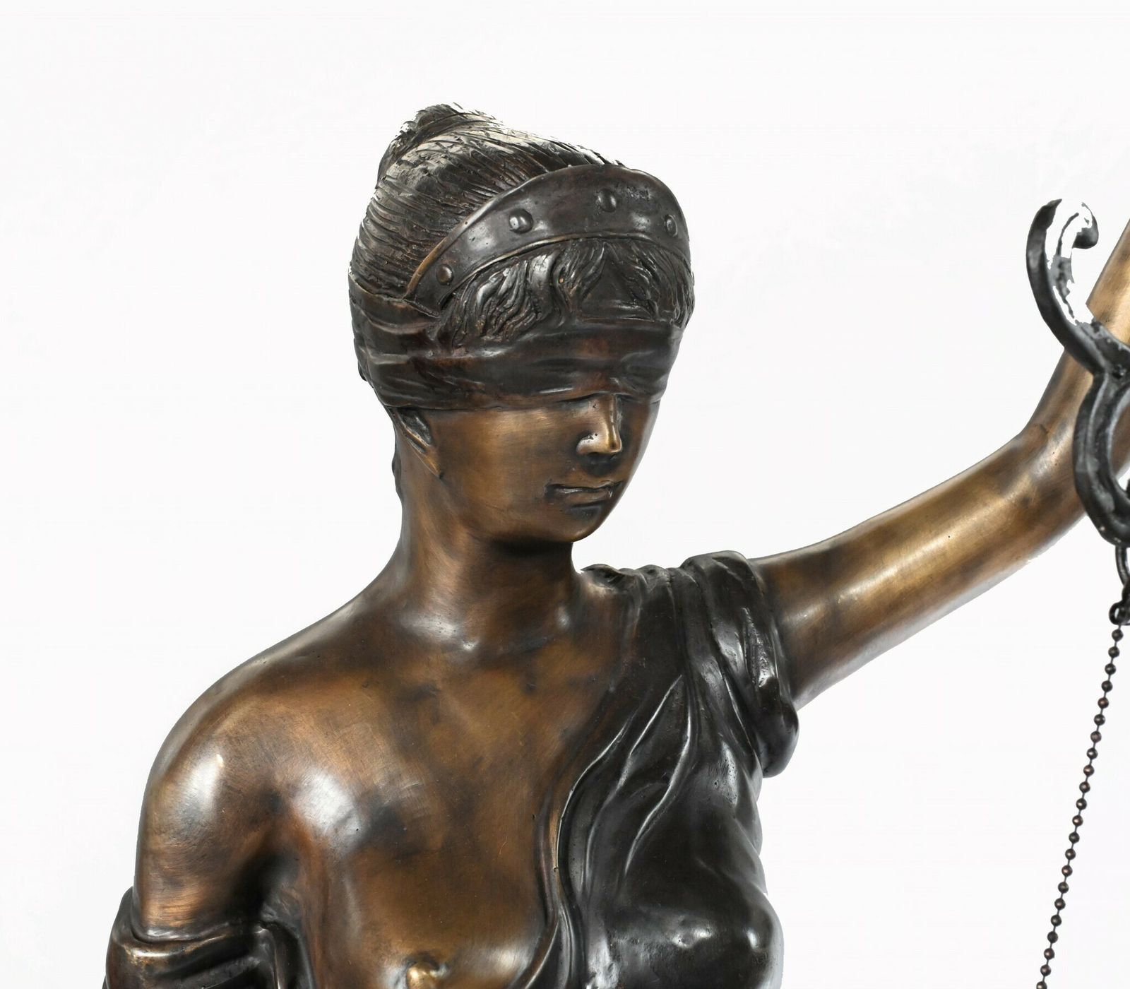 Art Xl French Bronze Statue Lady Justice Scales Figurine Snake photo