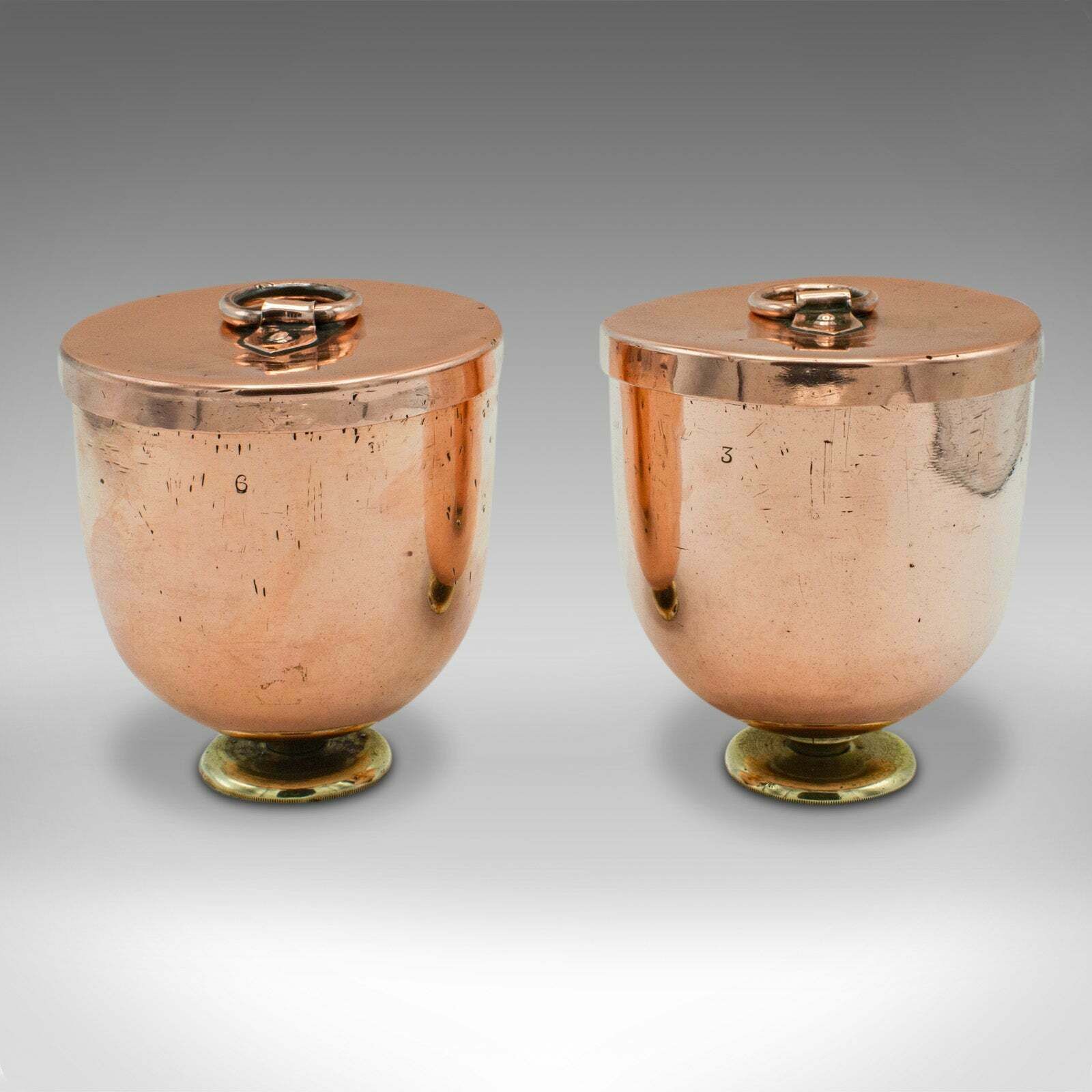 Pair Of Antique Ice Cream Moulds, English Copper Lidded Pots, Harrods photo furniture