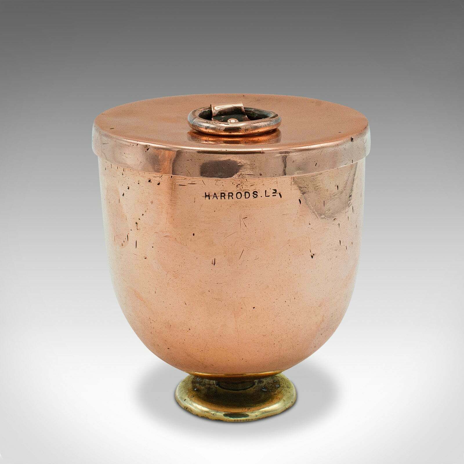 Pair Of Antique Ice Cream Moulds, English Copper Lidded Pots, Harrods photo 1195.0