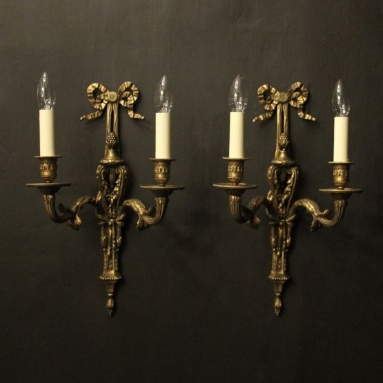 French Pair Of Bronze Antique Wall Sconces