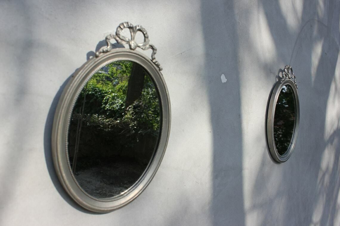 Two Side Wall Mirrors In Oval Pure Tin Frames, Bathroom Or Bedroom Home Interior And Design photo vinterior