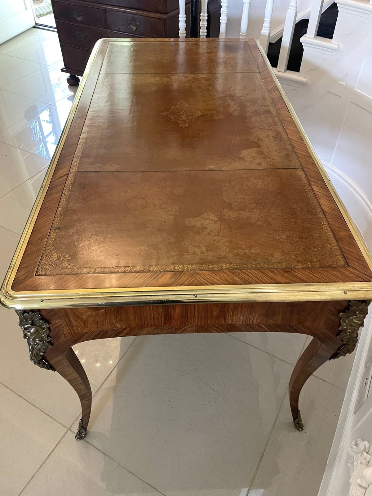 Large Antique Quality Freestanding Kingwood Ornate Ormolu Mounted Partners Plat Desk photo furniture