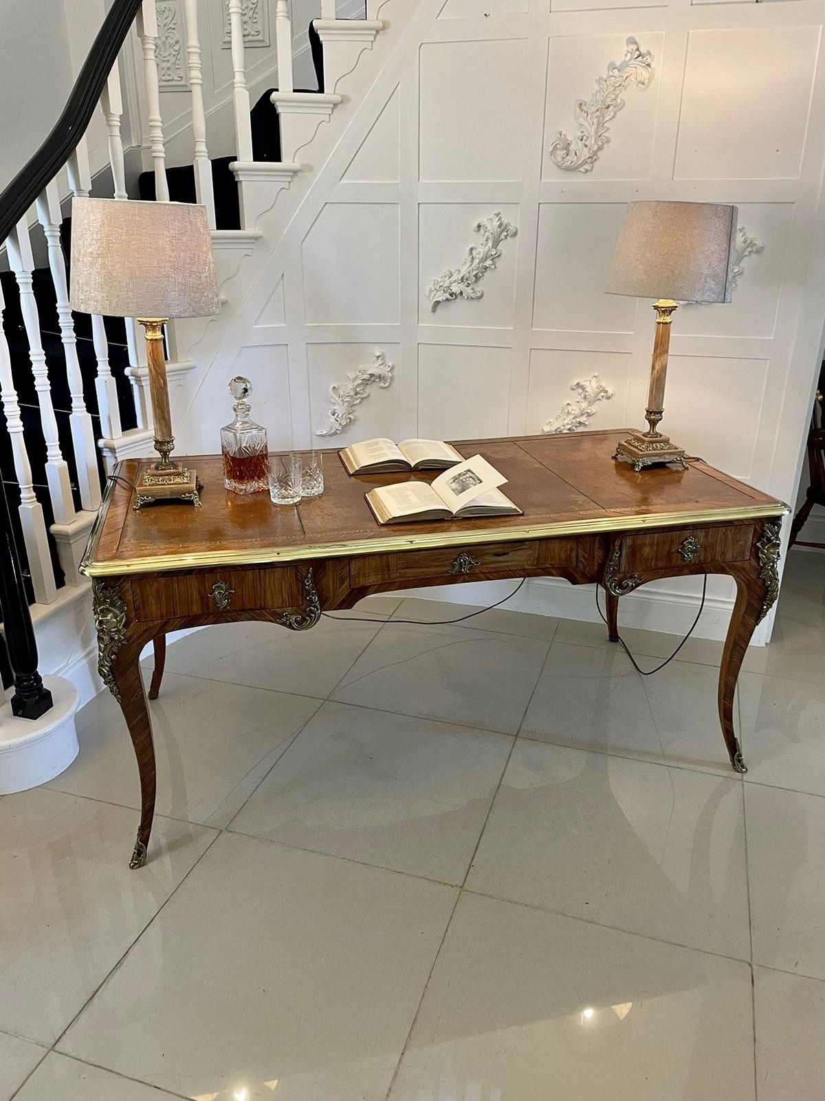 photo for sale Large Antique Quality Freestanding Kingwood Ornate Ormolu Mounted Partners Plat Desk