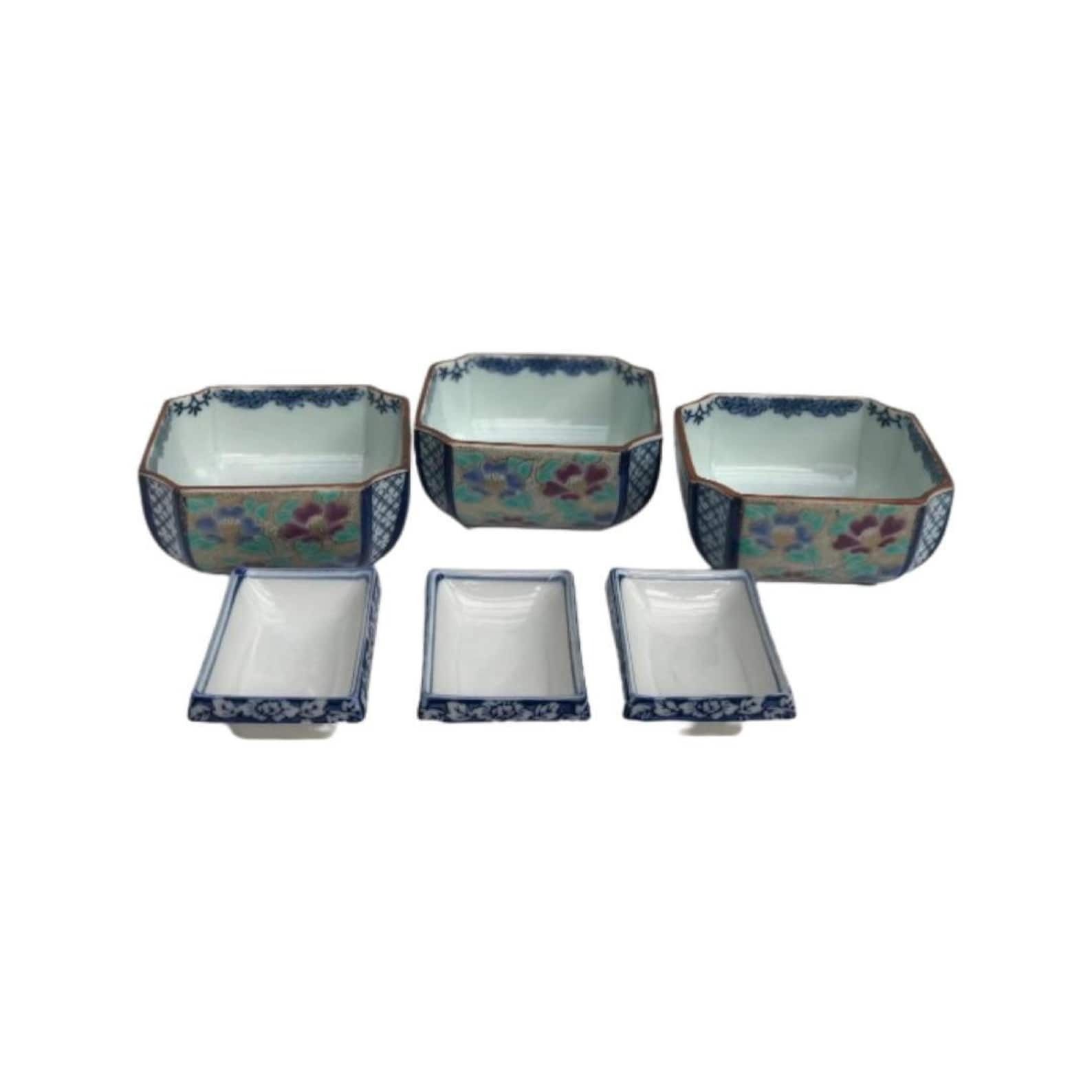 Japanese Bowls Plates Set Serving Sauce Dish, Dinner Sashimi Plate Asian Food Dish Blue Ceramic Porcelain Fish Serving Tray