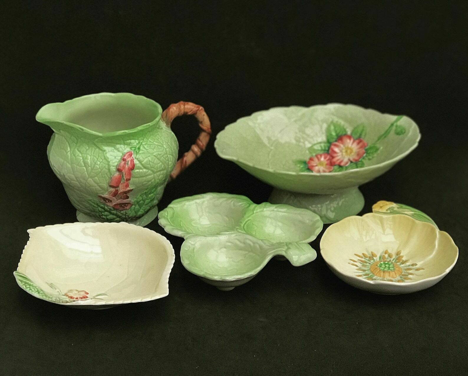 Carlton Ware Dishes Plate Serving Green Foxglove Creamer Plate 4 Pieces Green Decoration English Collectors Antique China