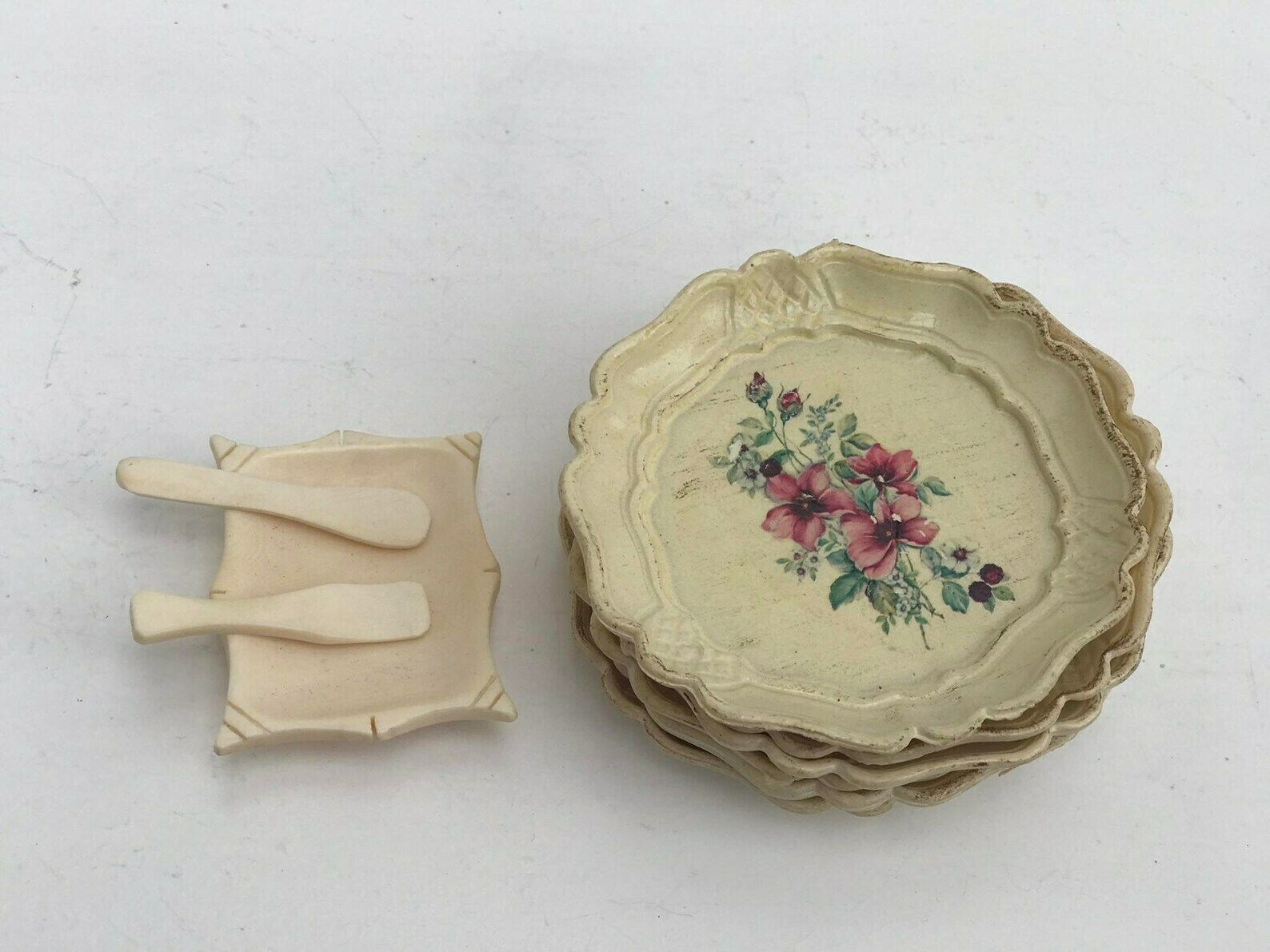 Set Of 6 Coasters Beige Cream With Flowers Resine With A Salt Cellar Made Of Bone With Spoons Bar Deco Table Decor Bar Accessories photo for sale