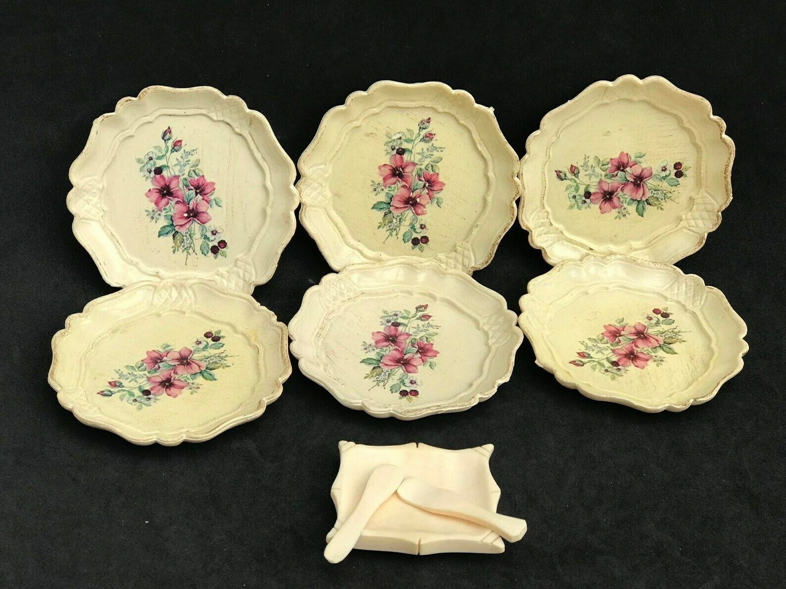 photo for sale Set Of 6 Coasters Beige Cream With Flowers Resine With A Salt Cellar Made Of Bone With Spoons Bar Deco Table Decor Bar Accessories