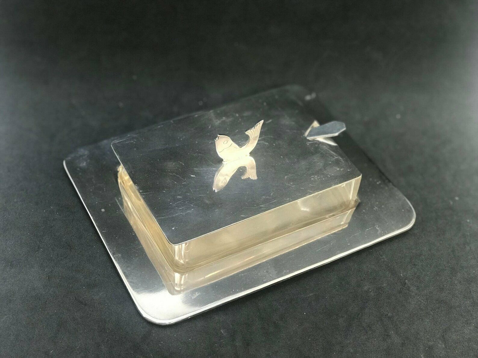 photo for sale Sardinedoos Botervloot Met Deksel Kaviaarschaal Verzilverd Door Wmf Duitsland Jaren 1930, Art Deco Trouwschaal Wwii Ambachten Duits Cadeau