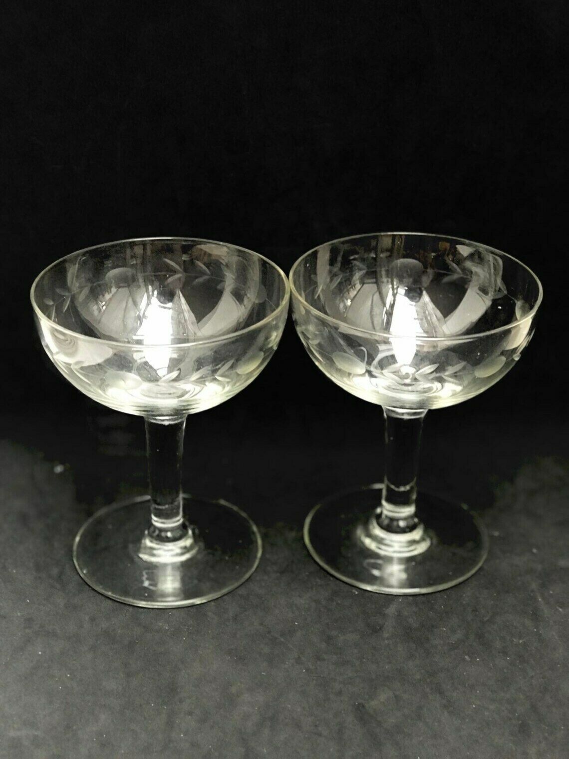 Champagne Coupes 2 Antique Crystal Cut Coupes 1920s French Set 2 Stem Bar Cart Decor Wedding Bartender Cocktail Glasses Gift Toast Wedding photo 139.0