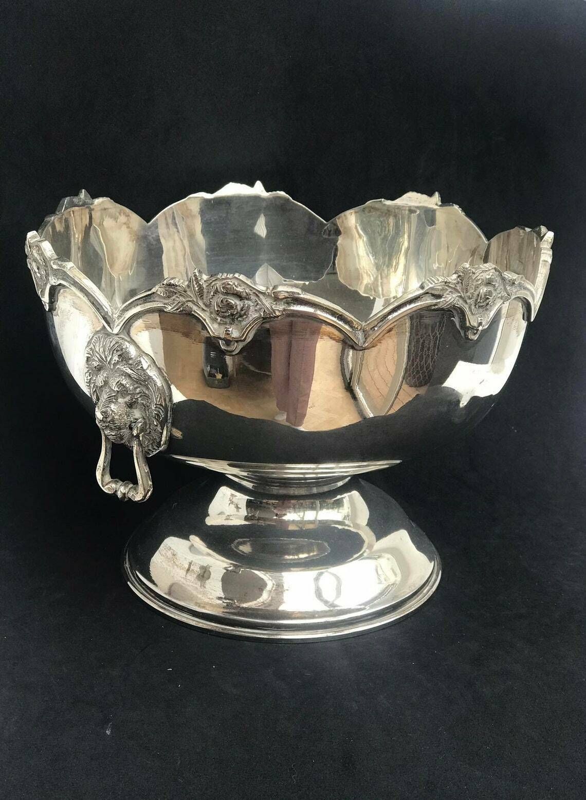 Centerpiece Fruit Bowl 900 Sterling Silver Egyptian Fruit Bowl Footed Fruit Dish Double Handled Lion Vintage Luxury Wedding Gift photo furniture