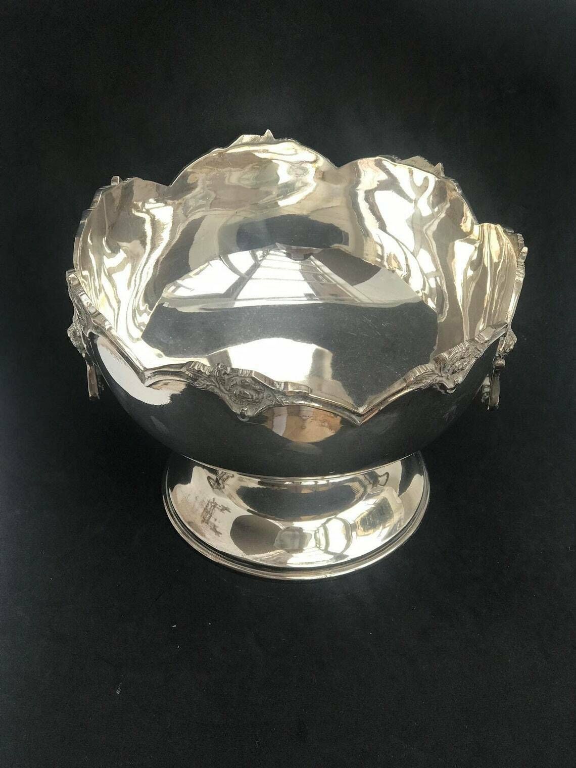 Centerpiece Fruit Bowl 900 Sterling Silver Egyptian Fruit Bowl Footed Fruit Dish Double Handled Lion Vintage Luxury Wedding Gift photo Home Decor
