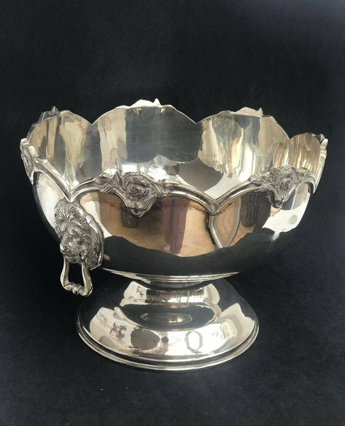 Centerpiece Fruit Bowl 900 Sterling Silver Egyptian Fruit Bowl Footed Fruit Dish Double Handled Lion Vintage Luxury Wedding Gift photo 2062.0