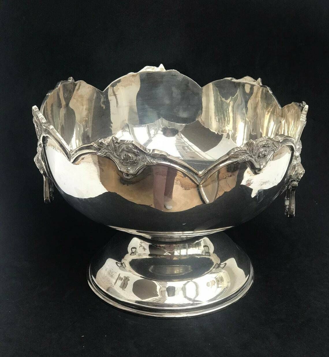 Centerpiece Fruit Bowl 900 Sterling Silver Egyptian Fruit Bowl Footed Fruit Dish Double Handled Lion Vintage Luxury Wedding Gift photo vinterior