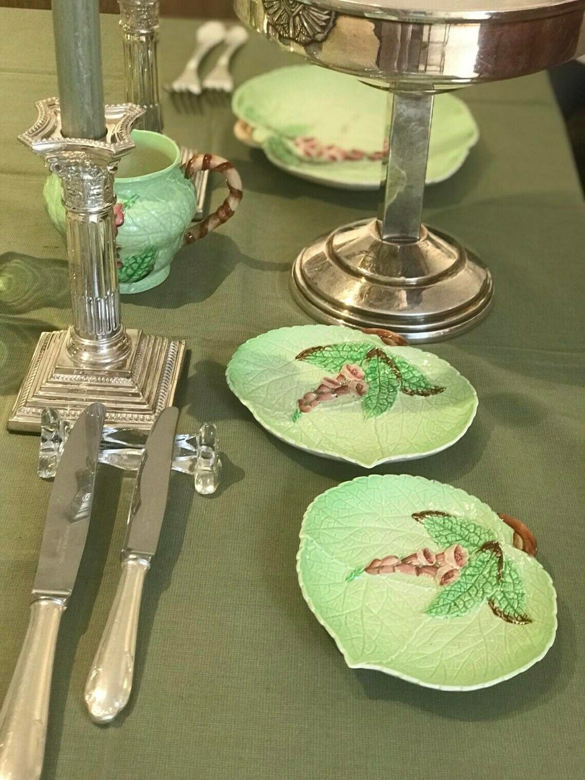 Carltonware Dishes Plate Serving Green Foxglove Creamer Plate 4 Pieces Green Decoration English Collectors Antique China photo Home Decor