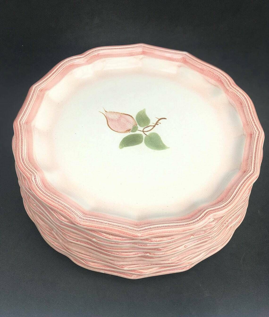 Dessert/ Entree/Cheese Plates Dishes Soft Pink Vintage Majolica Dinnerware Set, Made In The Mid Century By Salins Les Bains Hand Painted photo 359.0