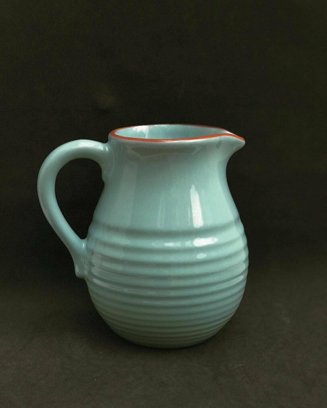 Pitcher Stoneware Water Or Wine Large James Oliver Pottery, French Country Blue Cobalt Antique Grey Ceramic Stoneware