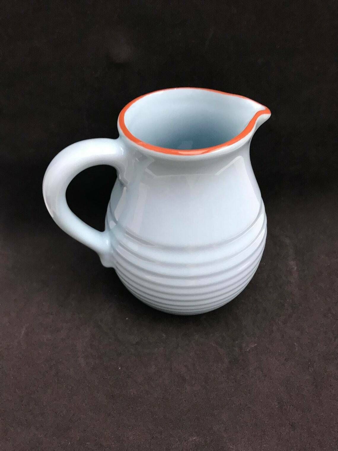 Pitcher Stoneware Water Or Wine Large James Oliver Pottery, French Country Blue Cobalt Antique Grey Ceramic Stoneware photo buy