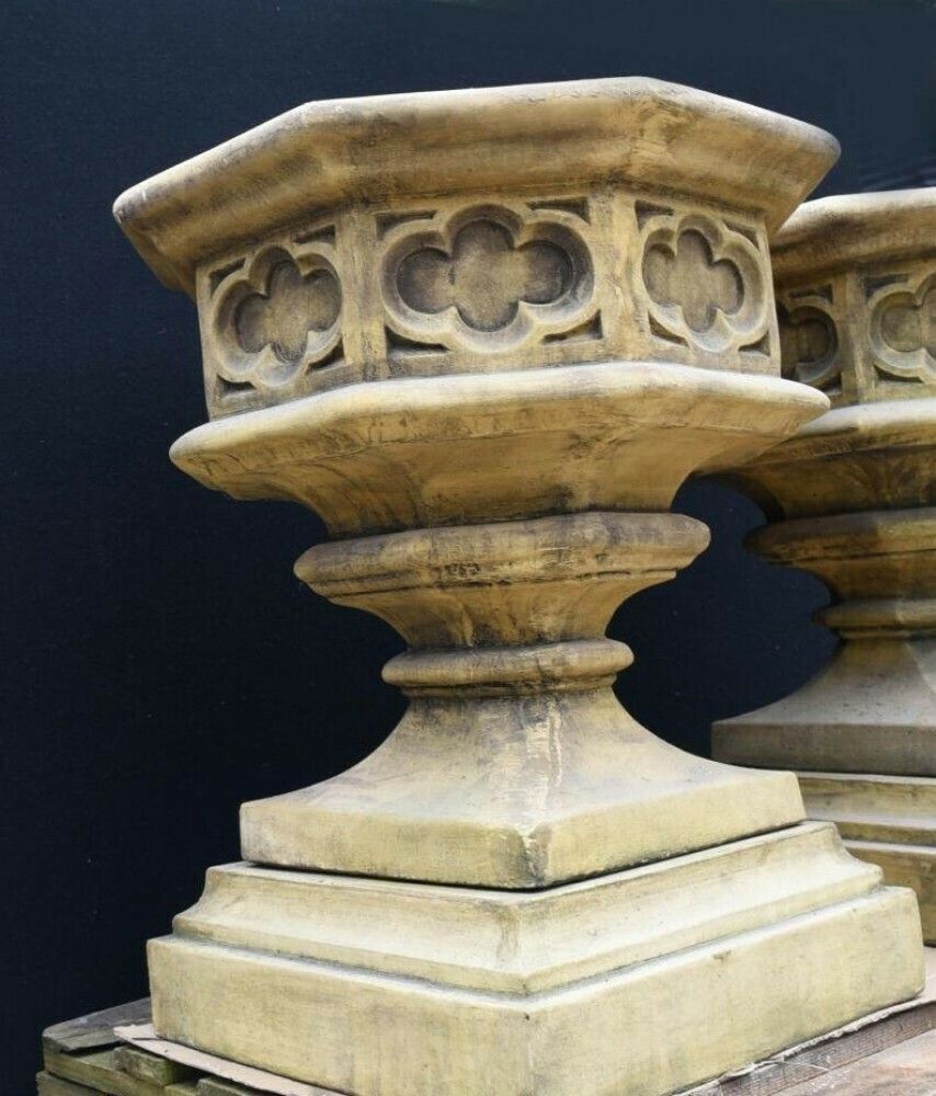 Gothic Stone Garden Urns   Octagonal On Pedestal Base Architectural photo 1650.0