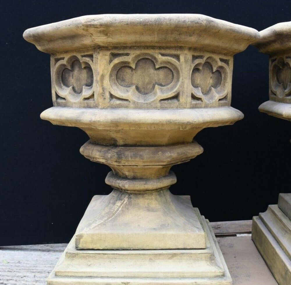 photo furniture Gothic Stone Garden Urns   Octagonal On Pedestal Base Architectural