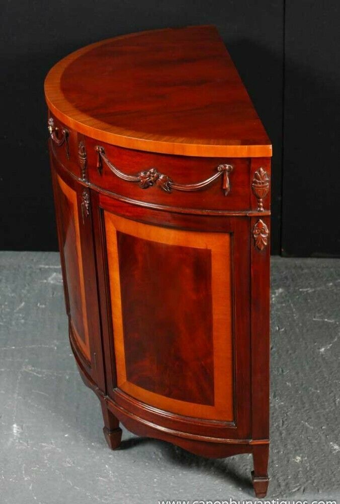 Regency Demi Lune Commode Cabinet Mahogany Satinwood Banding Server photo for sale
