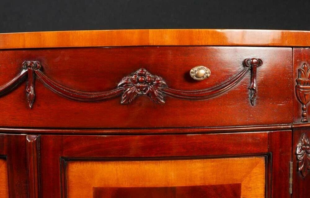Regency Demi Lune Commode Cabinet Mahogany Satinwood Banding Server photo Furniture