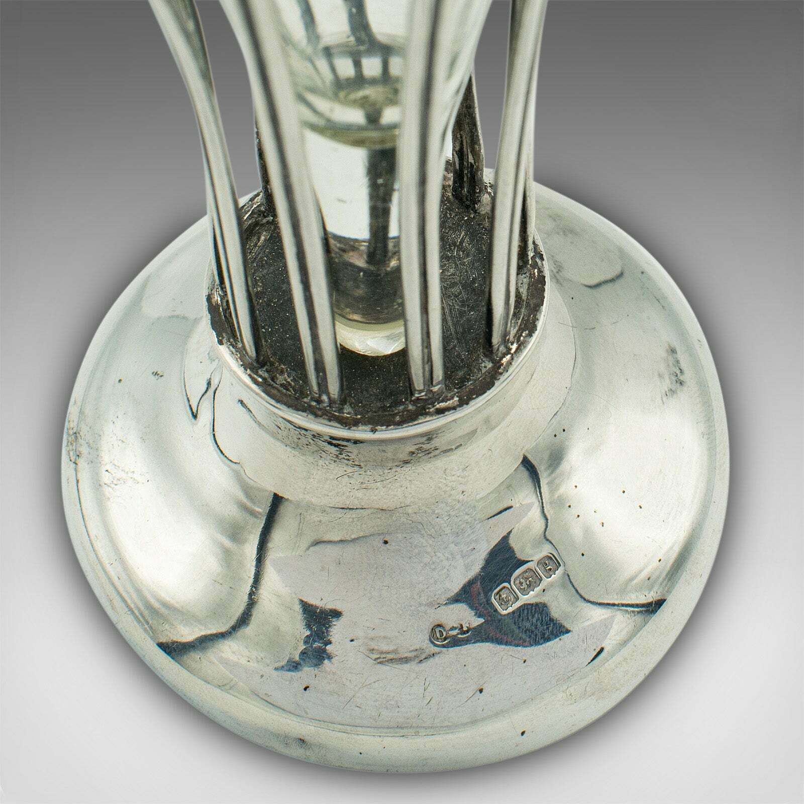 photo for sale Small Antique Stem Vase, English, Silver, Glass, Decor, Art Nouveau, Edwardian