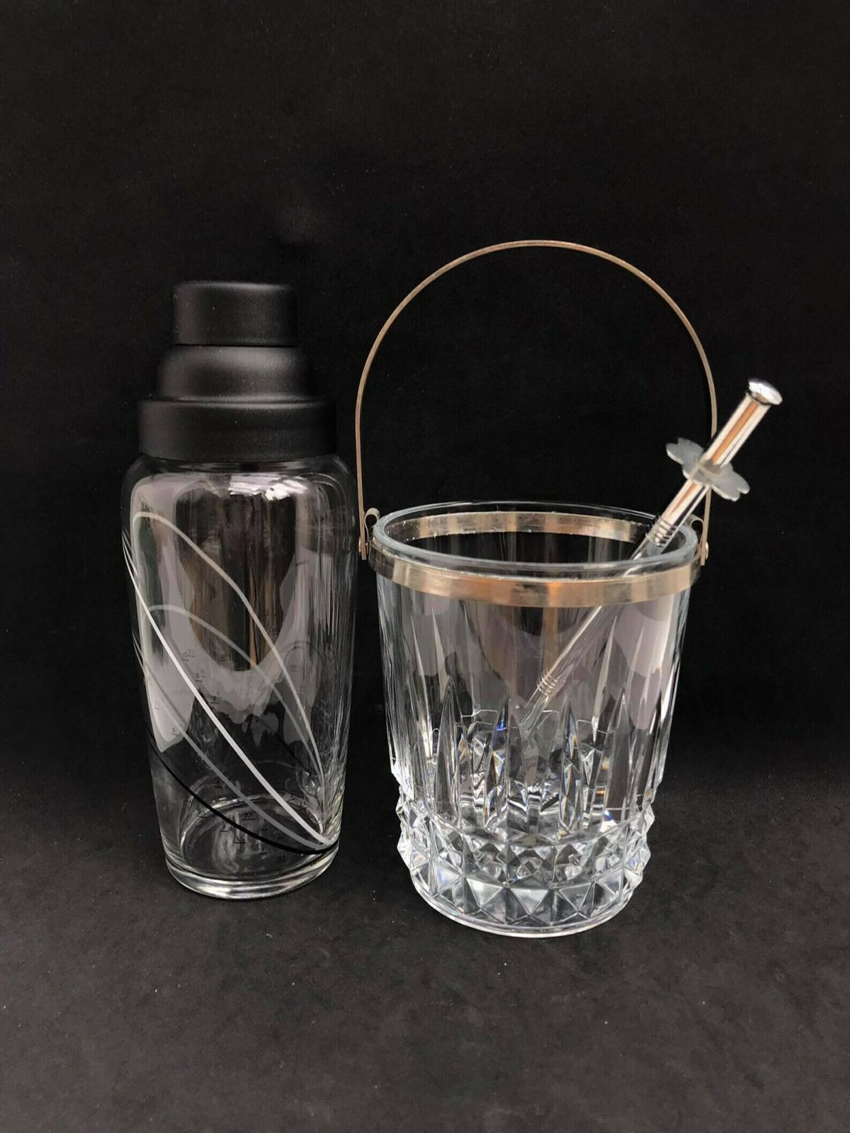 Shaker à cocktail et seau à glace vintage en métal et verre, accessoires de bar Mid Century photo 140.0