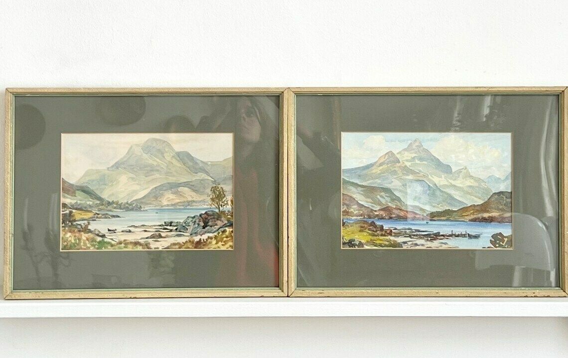 Signed Old Watercolor Representing A Body Of Water In A Mountain Landscape   Lakescape Sea Pond   Framed Painting photo vinterior