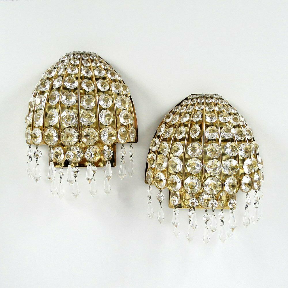 Set Of 2 German Gold Plated And Glass Wall Lamps From Palwa, 1960s photo Lighting