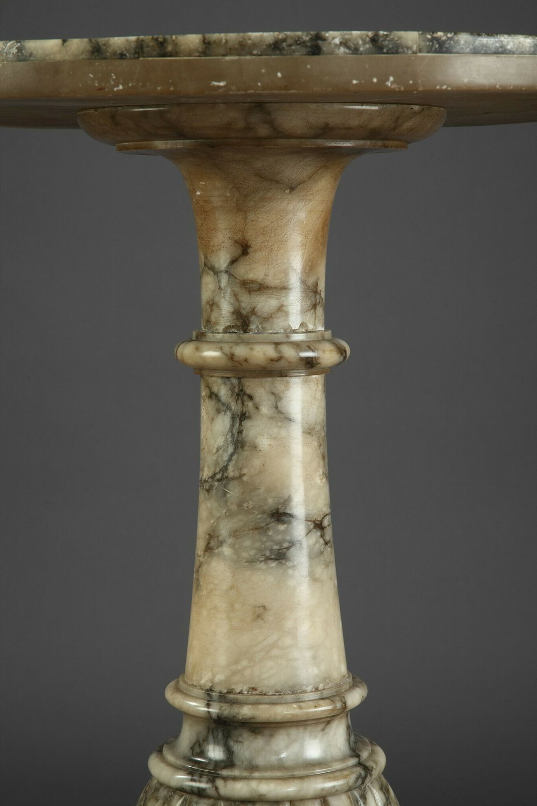 Pedestal Table In Alabaster With Marble Inlaid Top In Italian Style, 16th Century photo vinterior