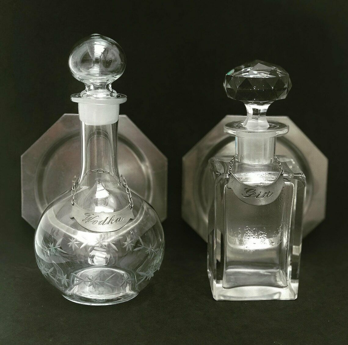 Likeurset – 2 Glazen Flessen Voor Gin, Wodka, Whisky, Porto En Meer – Hollywood Regency Baraccessoire – Cadeau Voor Hem