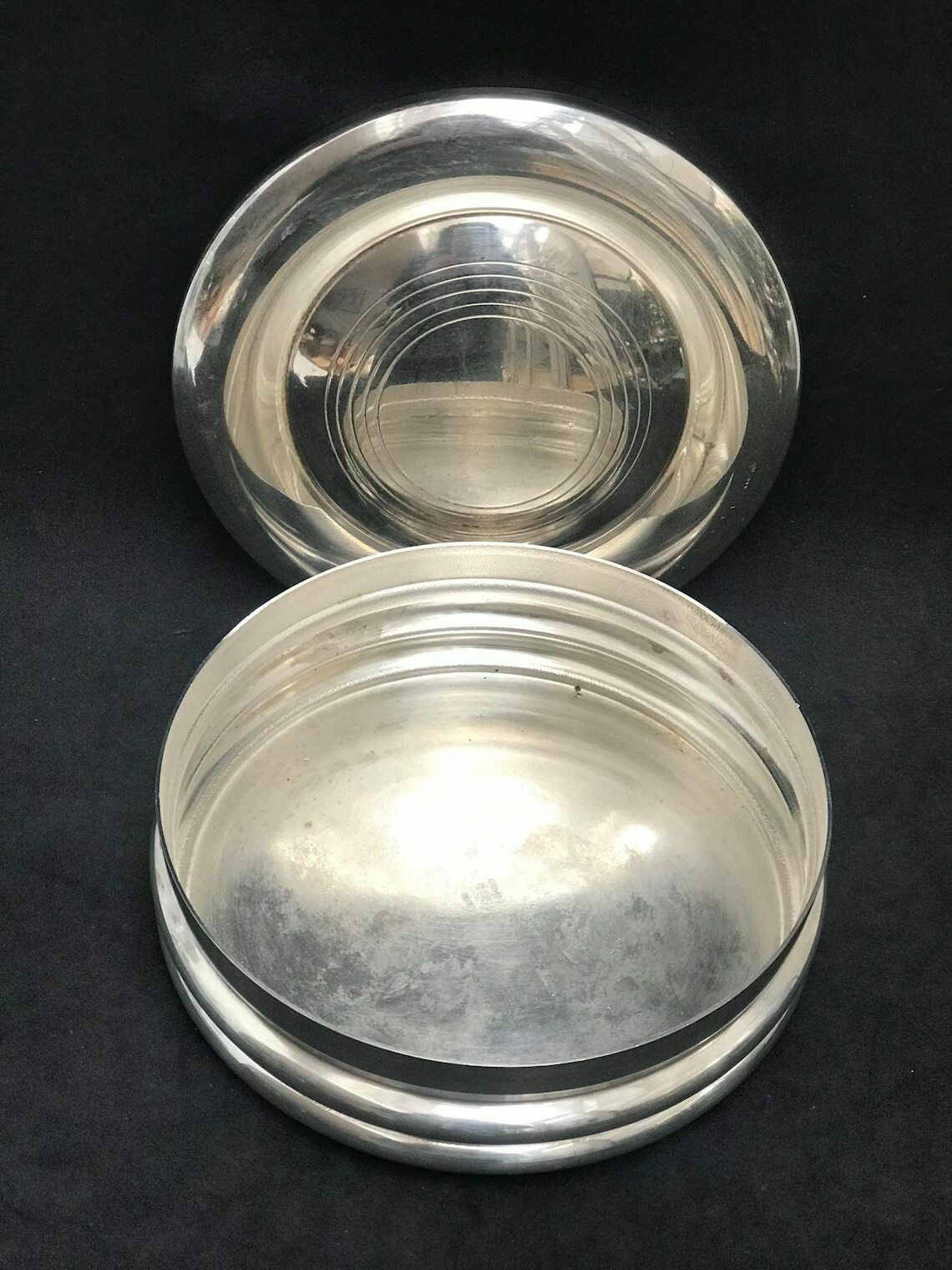 Box Round Silver Plated France Mid Century Desk Accessories, Vanity Man Decor Round Cufflinks Box Jewelry Box Gift For Him Coin Change Box photo Home Decor