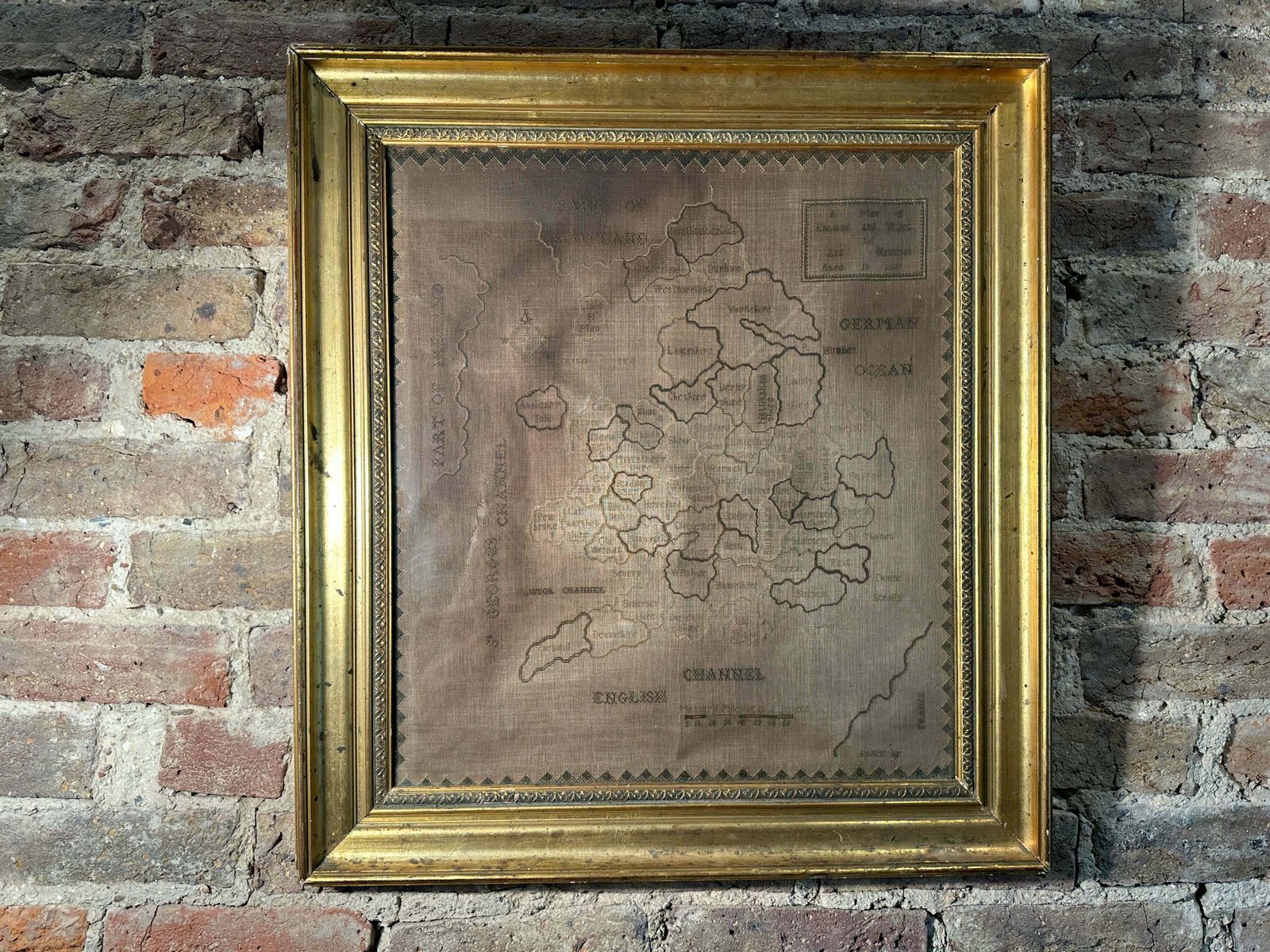 Antique Regency Needlepoint Lace Sampler Map Of England & Wales By Ann Hampson Aged 10 Dated 1837 photo 650.0