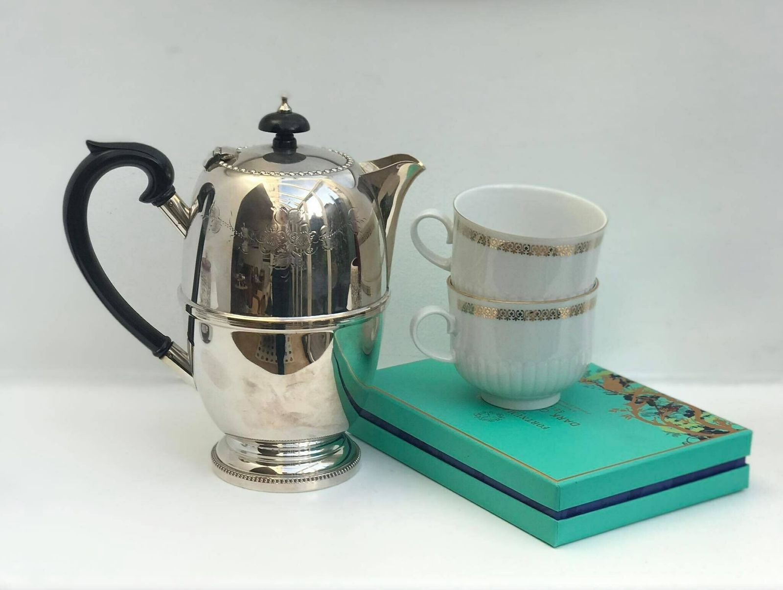 Victorian Teapot Or Coffe Pot Silver Plated Antique Anglais Georgian Revival Wedding Gift English Bar Decor Engraved Teapot Gift For Her photo for sale