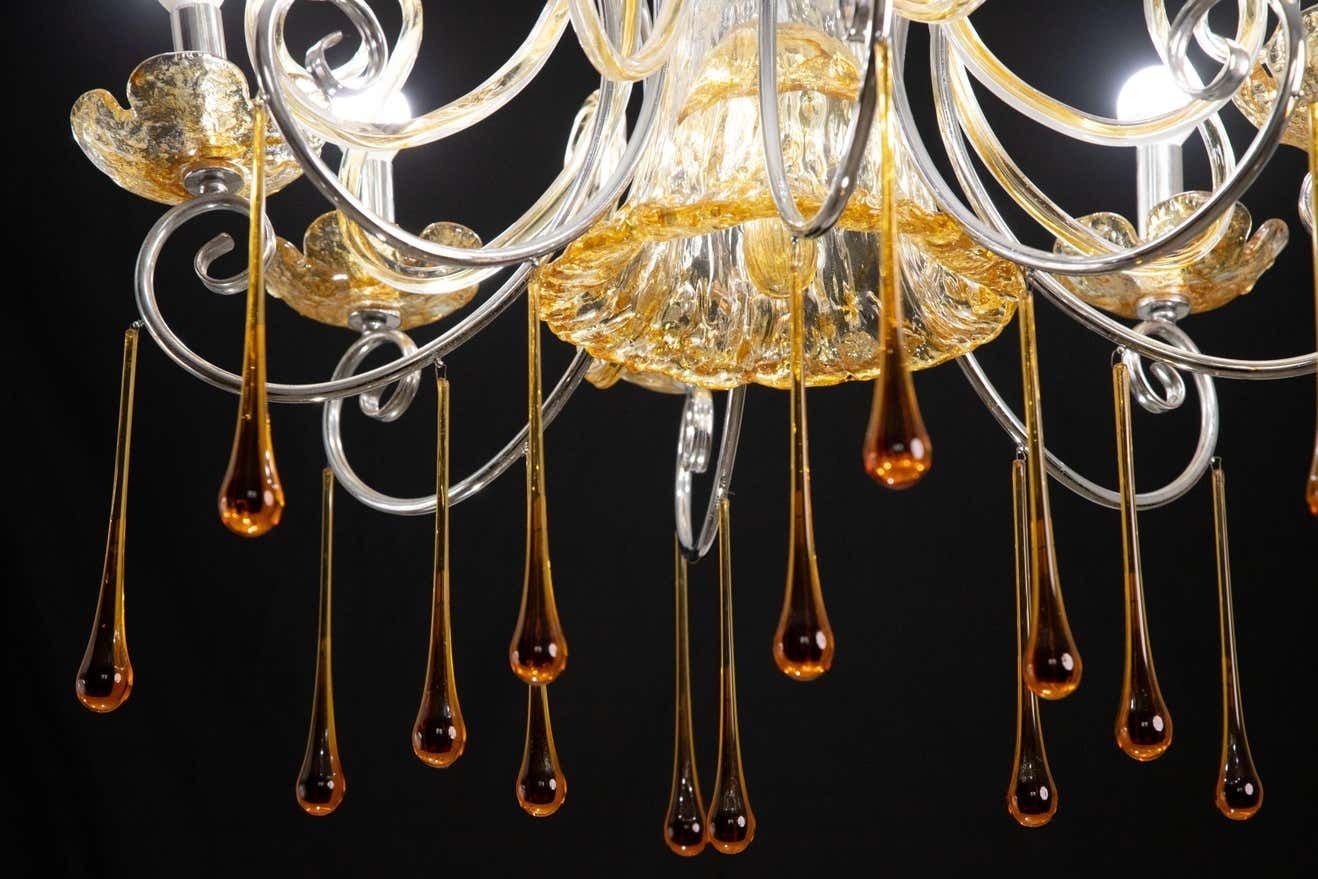 Spectacular Murano Amber Chandelier, 8 Arms, 1980s photo for sale