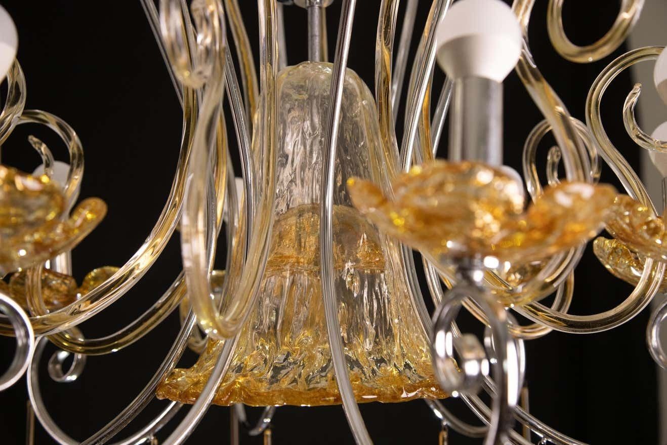 Lighting Spectacular Murano Amber Chandelier, 8 Arms, 1980s photo