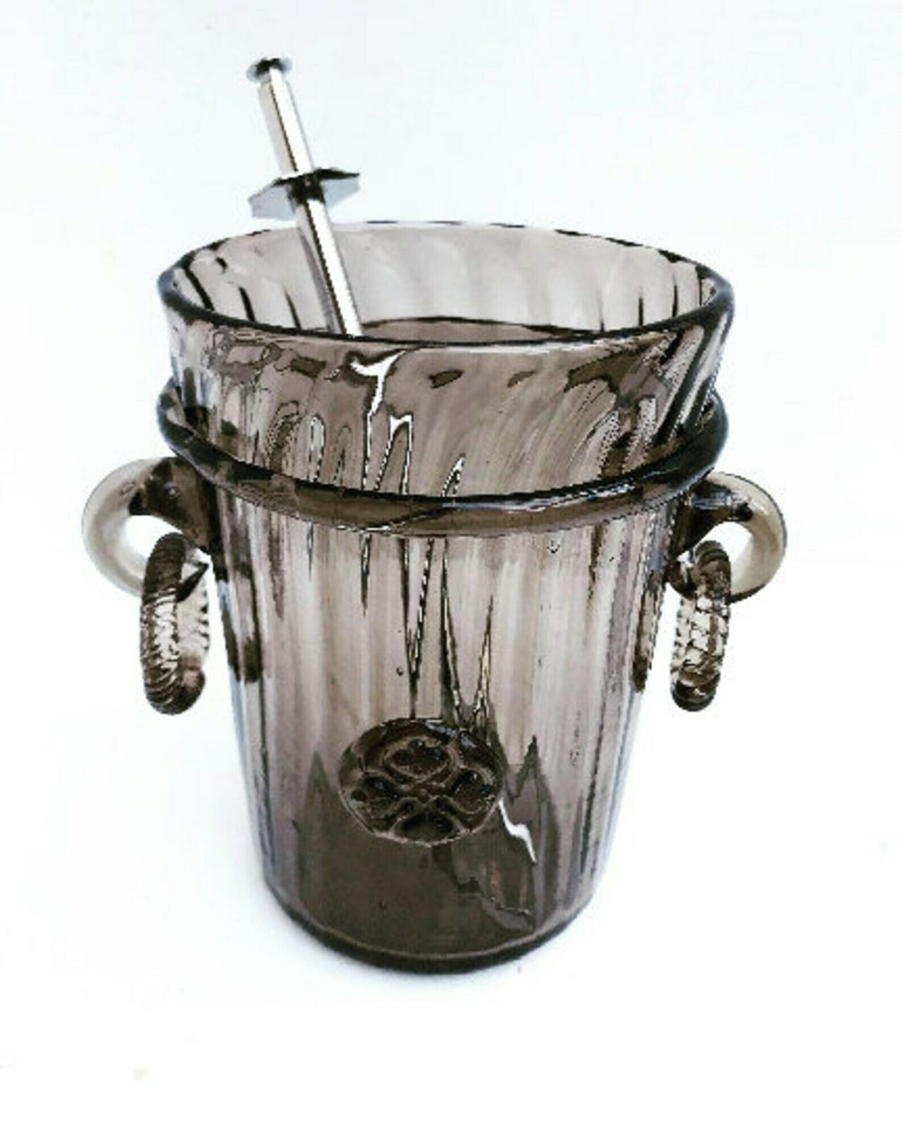 Ice Bucket Gray Glass Vintage Crystal Smoked Glass Bar Accessories, Mid Century Modern Vintage Bar, Cocktails Gift Him Wedding Gift photo furniture