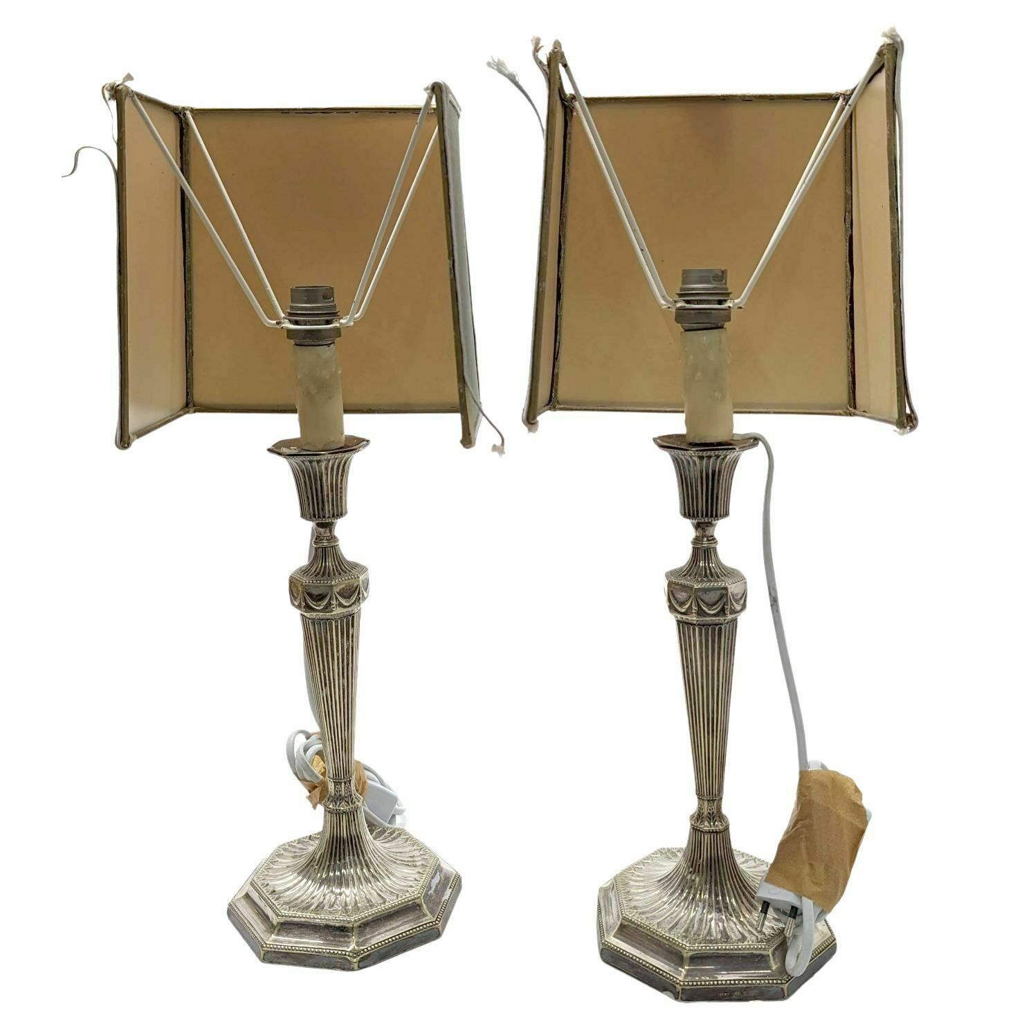 Pair Of English 19th Century Silver Metal Lamps photo for sale