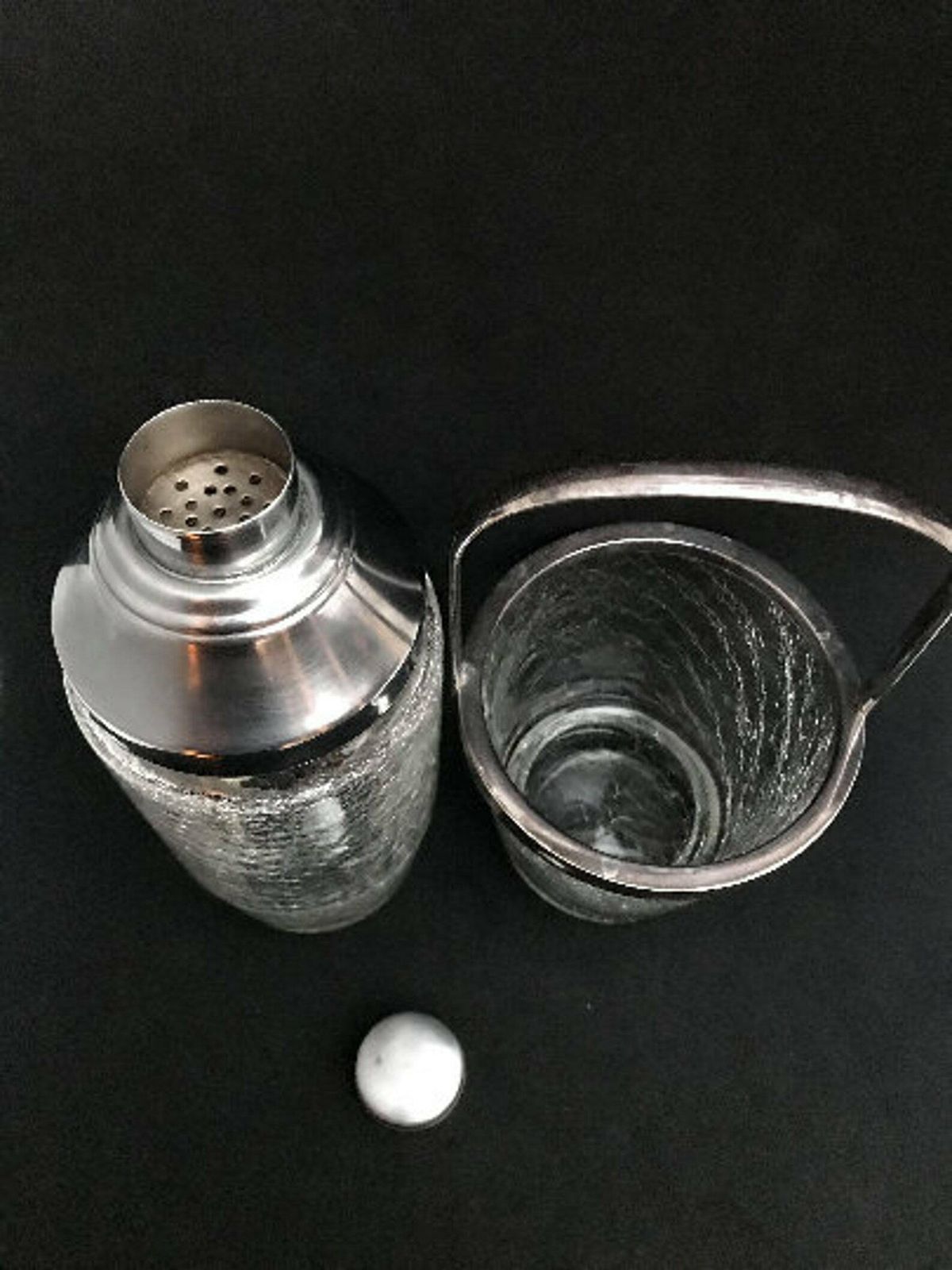 Vintage Set Bar Cocktail Shaker And Ice Bucket Stainless Steel And Crystal Bar Accessories Mid Century Martini Cocktail Mixing Glass photo furniture