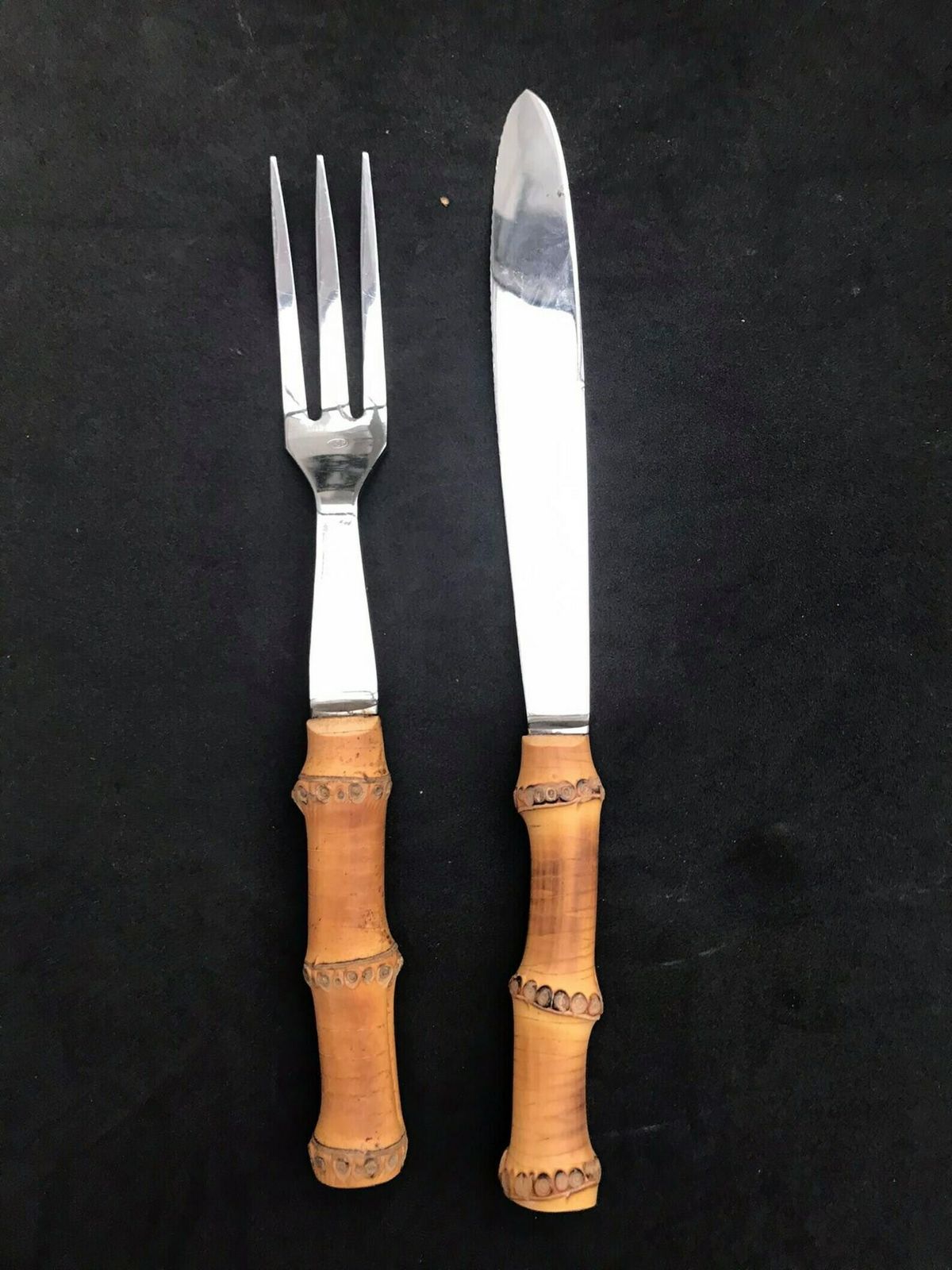 Bamboo Flatware Set Carving Extra Large Knife Fork Extra Large Boho Chic Bohemian Tiki Folk Country Food Photography Prop Nature Tiki photo vinterior
