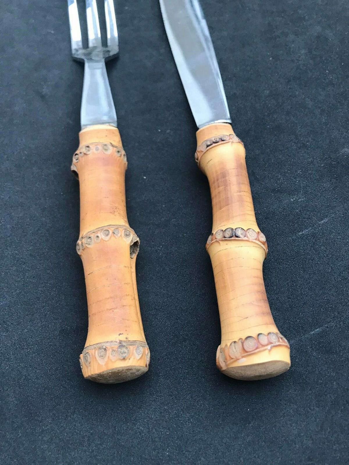 photo furniture Bamboo Flatware Set Carving Extra Large Knife Fork Extra Large Boho Chic Bohemian Tiki Folk Country Food Photography Prop Nature Tiki